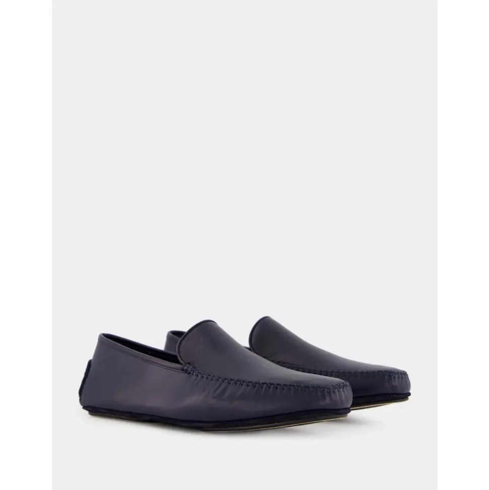 Mocasines de Cuero Azul Marino Diseño Minimalista
