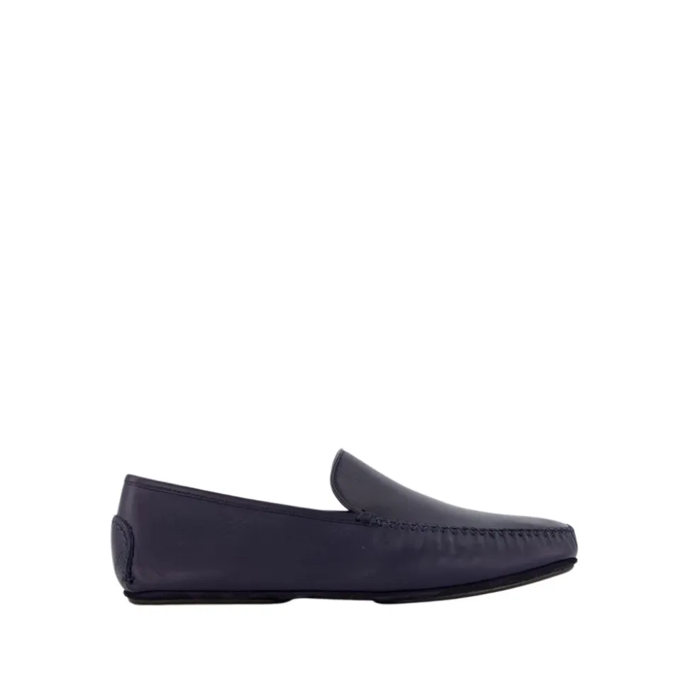 Mocasines de Cuero Azul Marino Diseño Minimalista