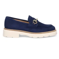 Mocasín Azul de Ante con Pinza Dorada