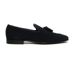 Mocasín de ante azul con borlas
