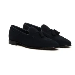 Mocasín de ante azul con borlas