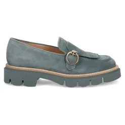 Mocasín de ante azul con flecos