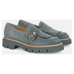 Mocasín de ante azul con flecos