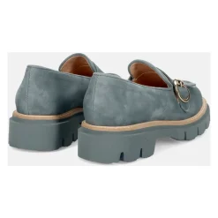 Mocasín de ante azul con flecos