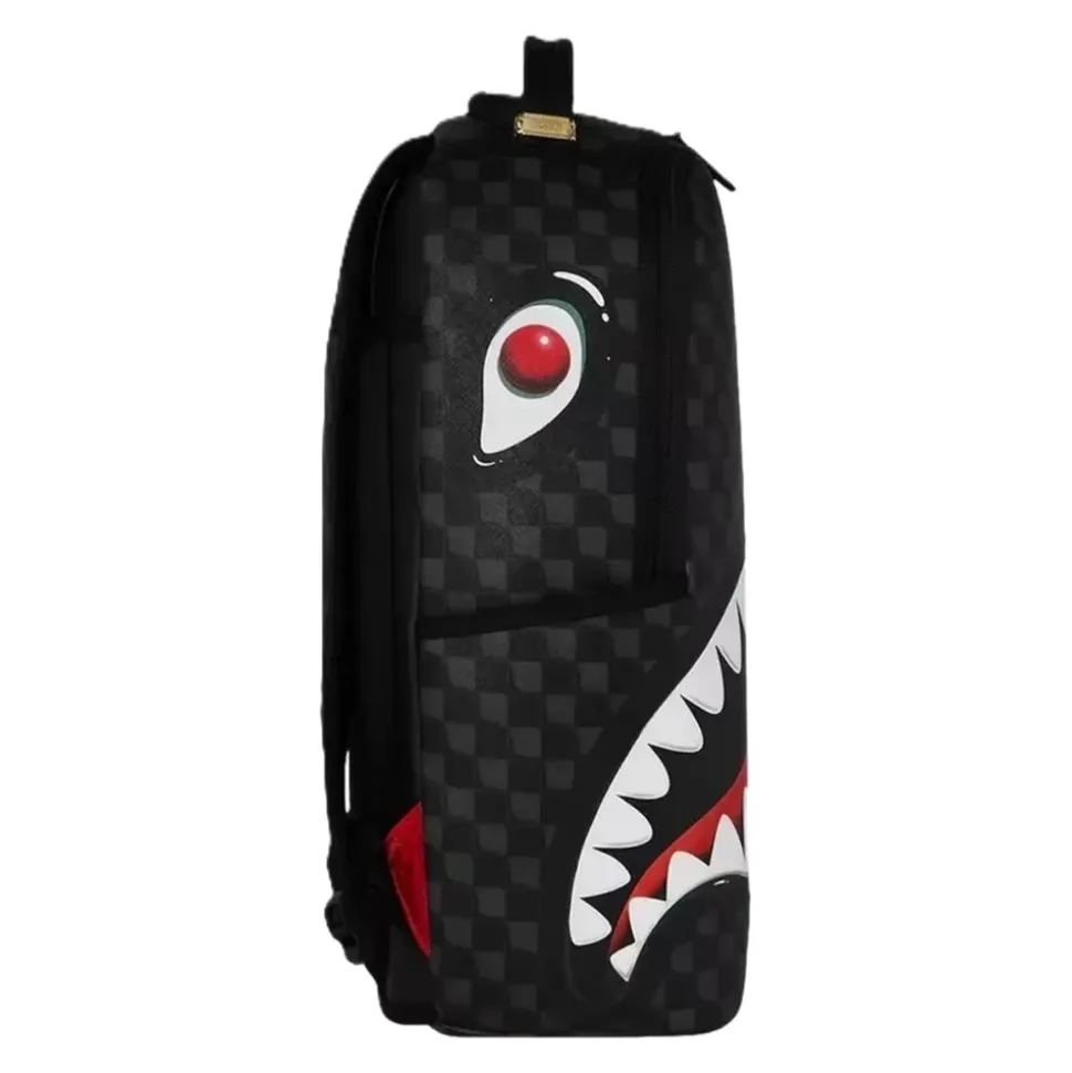 Mochila a cuadros con estampado de tiburón