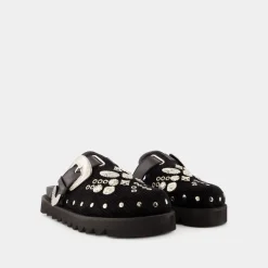 Mules de Cuero Negro - Puntera Redonda