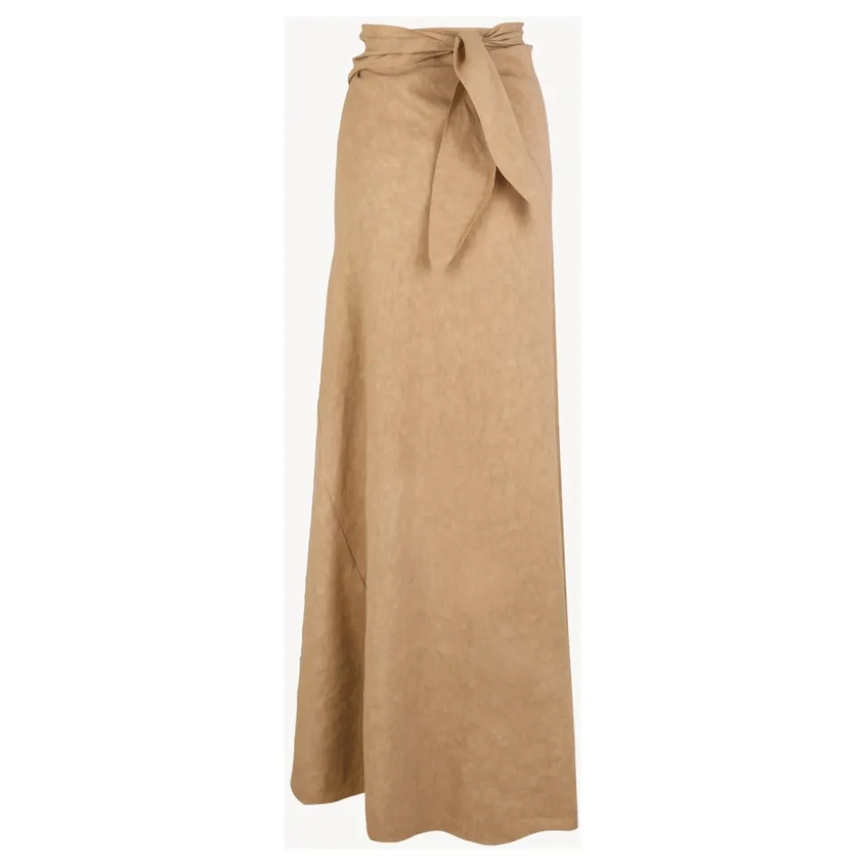 Odel, falda larga de lino y cupro beige oscuro-