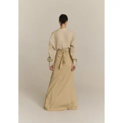 Odel, falda larga de lino y cupro beige oscuro-