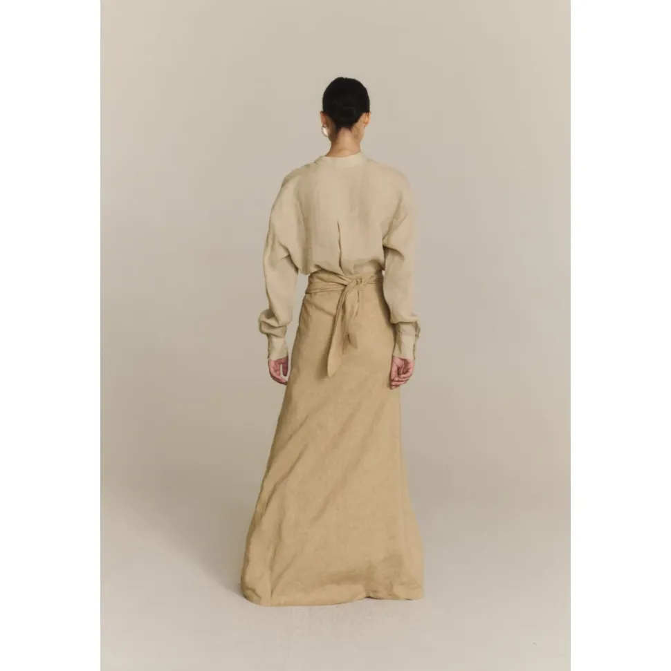 Odel, falda larga de lino y cupro beige oscuro-