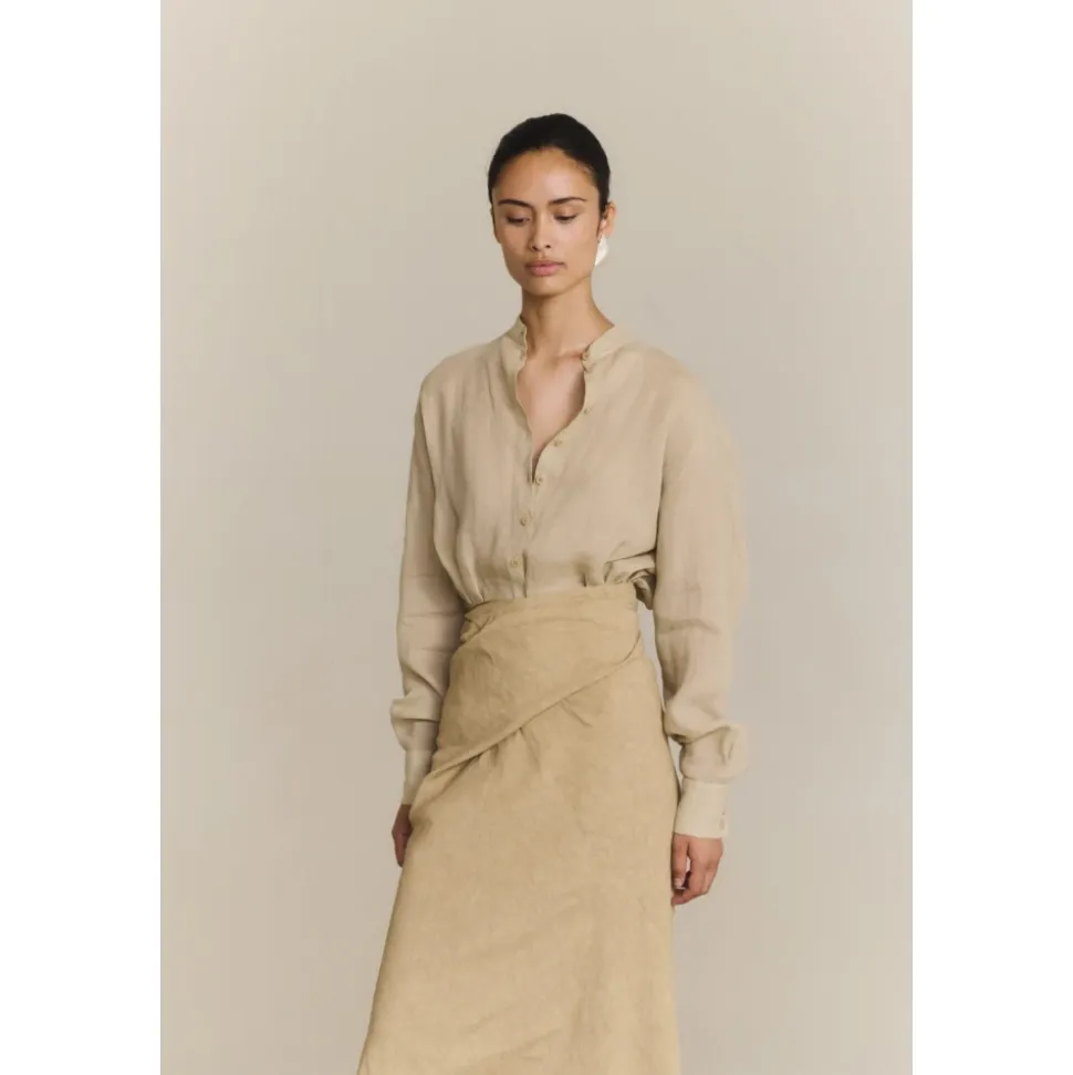 Odel, falda larga de lino y cupro beige oscuro-