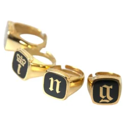 Oro Latón Esmalte Conjunto de 4 Anillos