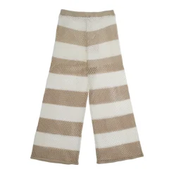 Pantalones beige a rayas de algodón con diseño perforado