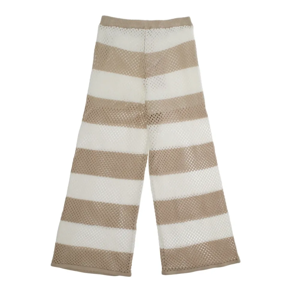 Pantalones beige a rayas de algodón con diseño perforado