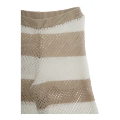 Pantalones beige a rayas de algodón con diseño perforado