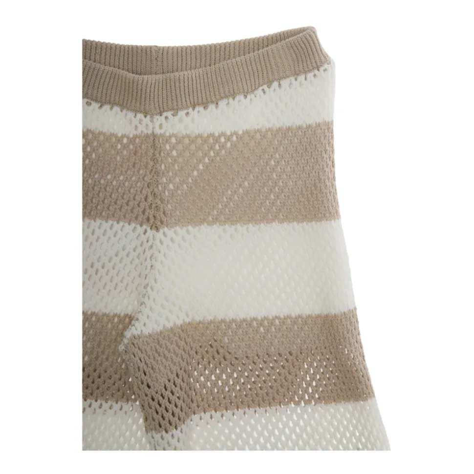 Pantalones beige a rayas de algodón con diseño perforado
