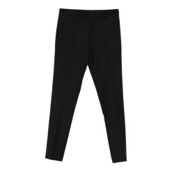Pantalones de corte slim en lana fría con pedrería