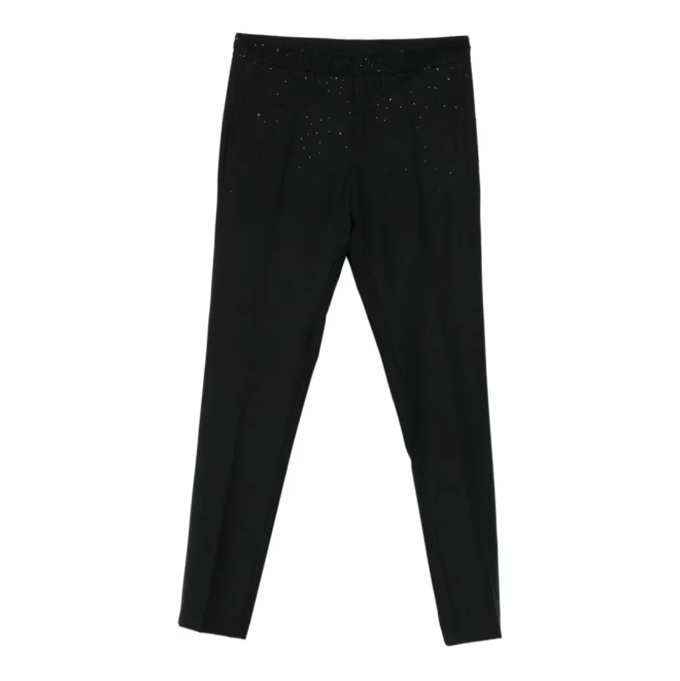 Pantalones de corte slim en lana fría con pedrería
