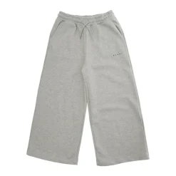 Pantalones grises con cintura elástica y detalle de logo