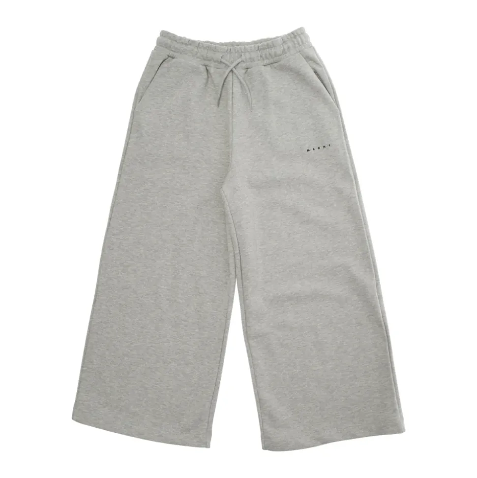 Pantalones grises con cintura elástica y detalle de logo