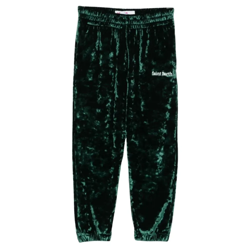 Pantalones Verdes de Terciopelo con Cintura Elástica