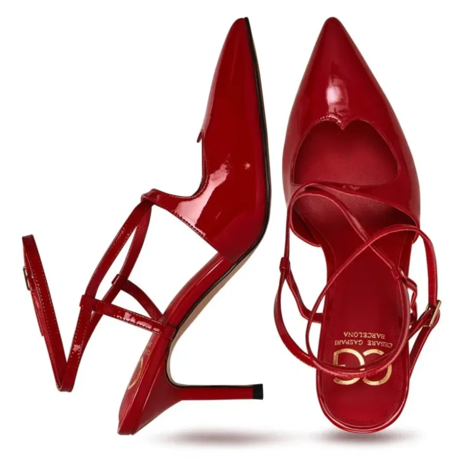 Patent Strappy Heels - Red
