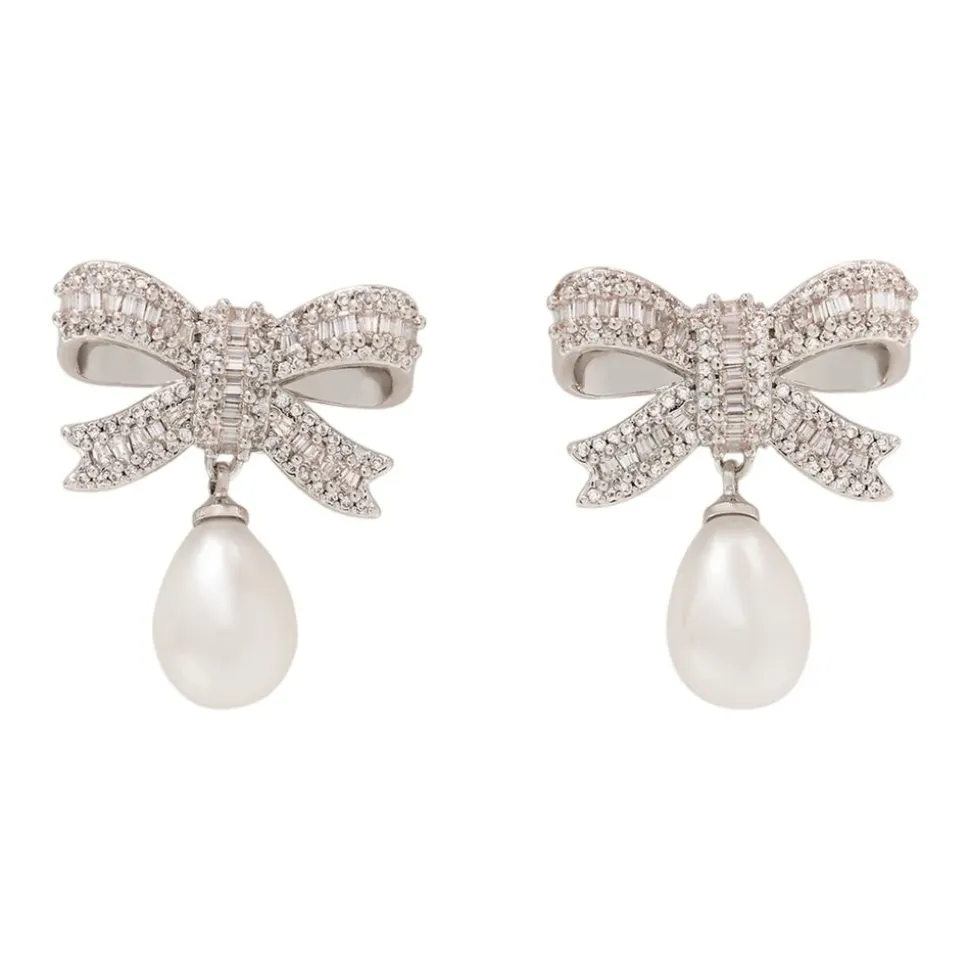 Pendientes de Gota con Lazo de Cristal y Perla