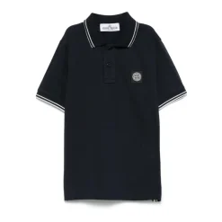 Polo Azul con Ribete de Rayas