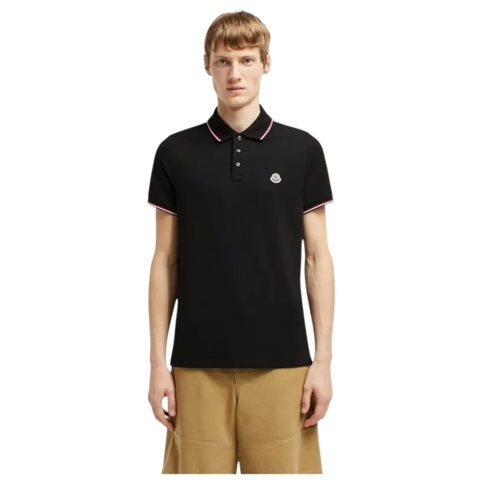 Polo con Ribete Tricolor en Negro
