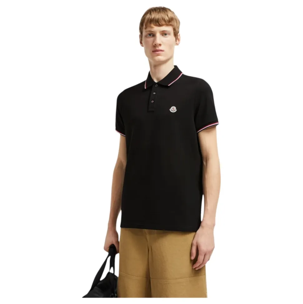 Polo con Ribete Tricolor en Negro