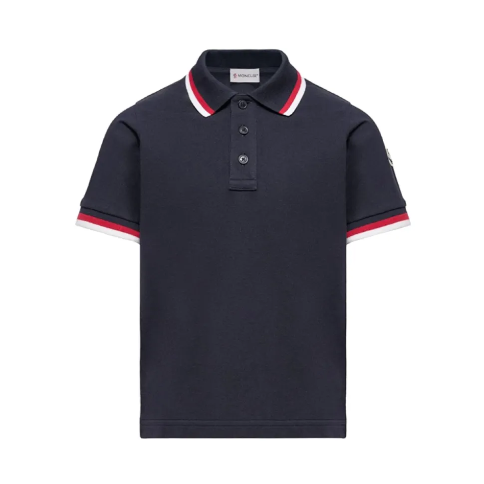Polo de Piqué de Algodón con Ribete Tricolor