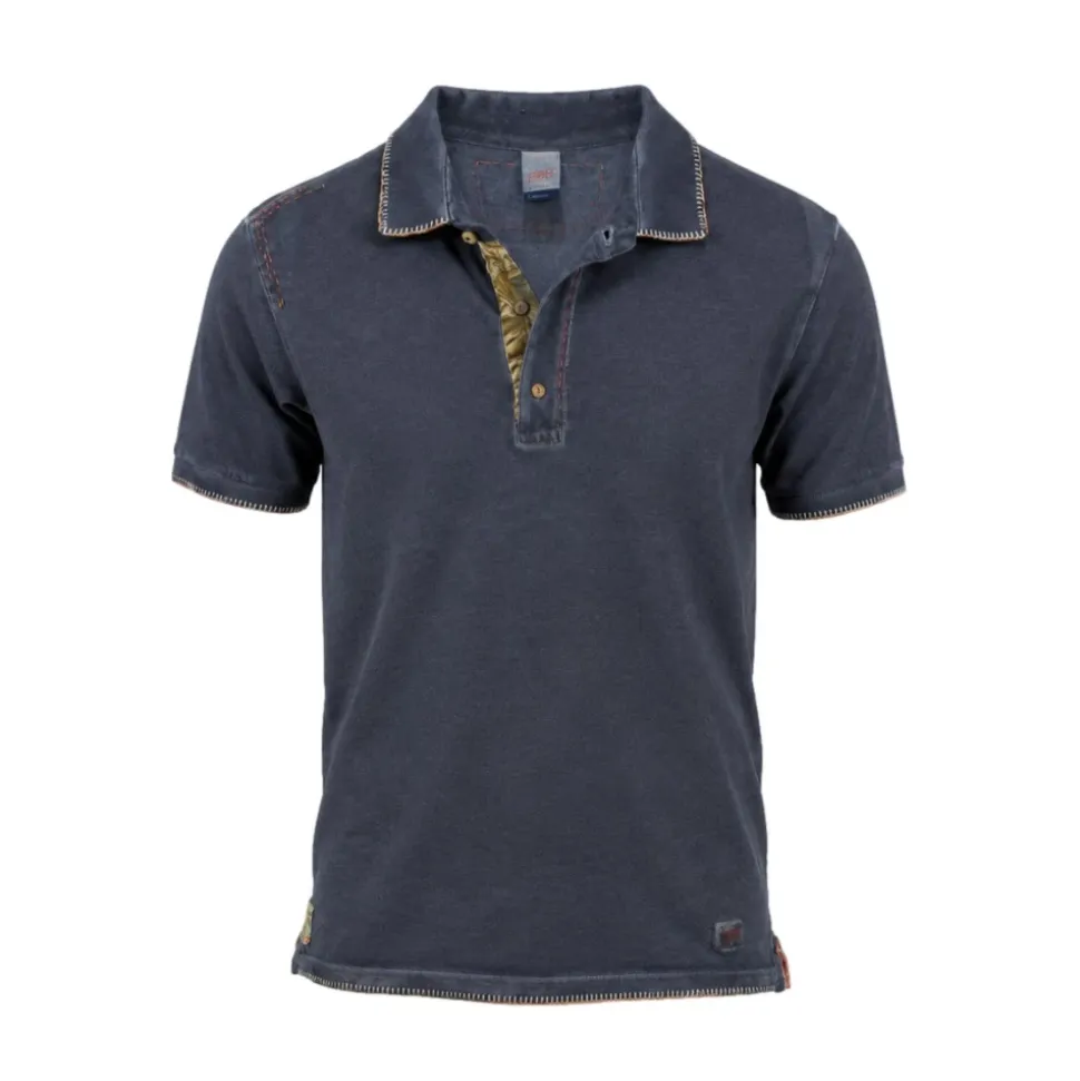 Polo manga corta piqué azul lavado con detalles - Bob