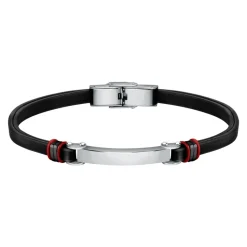Pulsera Bandy Plata Negro Acero Inoxidable Cuero
