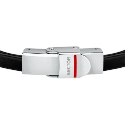 Pulsera Bandy Plata Negro Acero Inoxidable Cuero