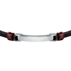 Pulsera Bandy Plata Negro Acero Inoxidable Cuero