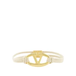 Pulsera de Cordón Beige con Detalle Dorado