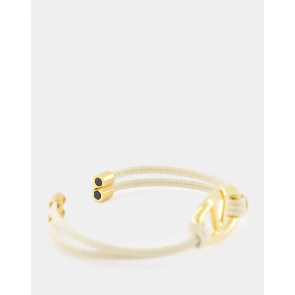 Pulsera de Cordón Beige con Detalle Dorado