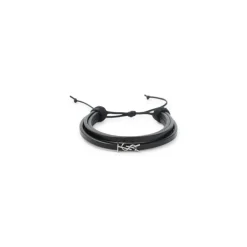 Pulsera de cuero negro con logo Cassandre