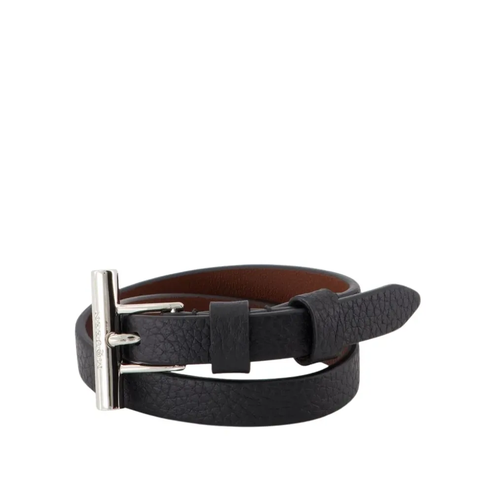 Pulsera de cuero negro Cross-Bar