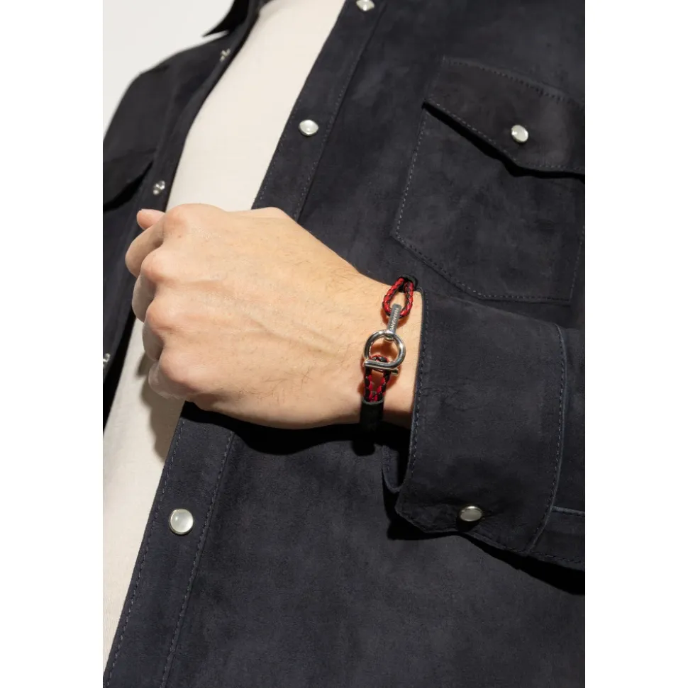 Pulsera de Cuero Trenzado Bicolor Gancini