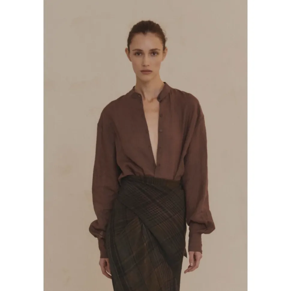 Raoul, camisa en ramio marron morado-