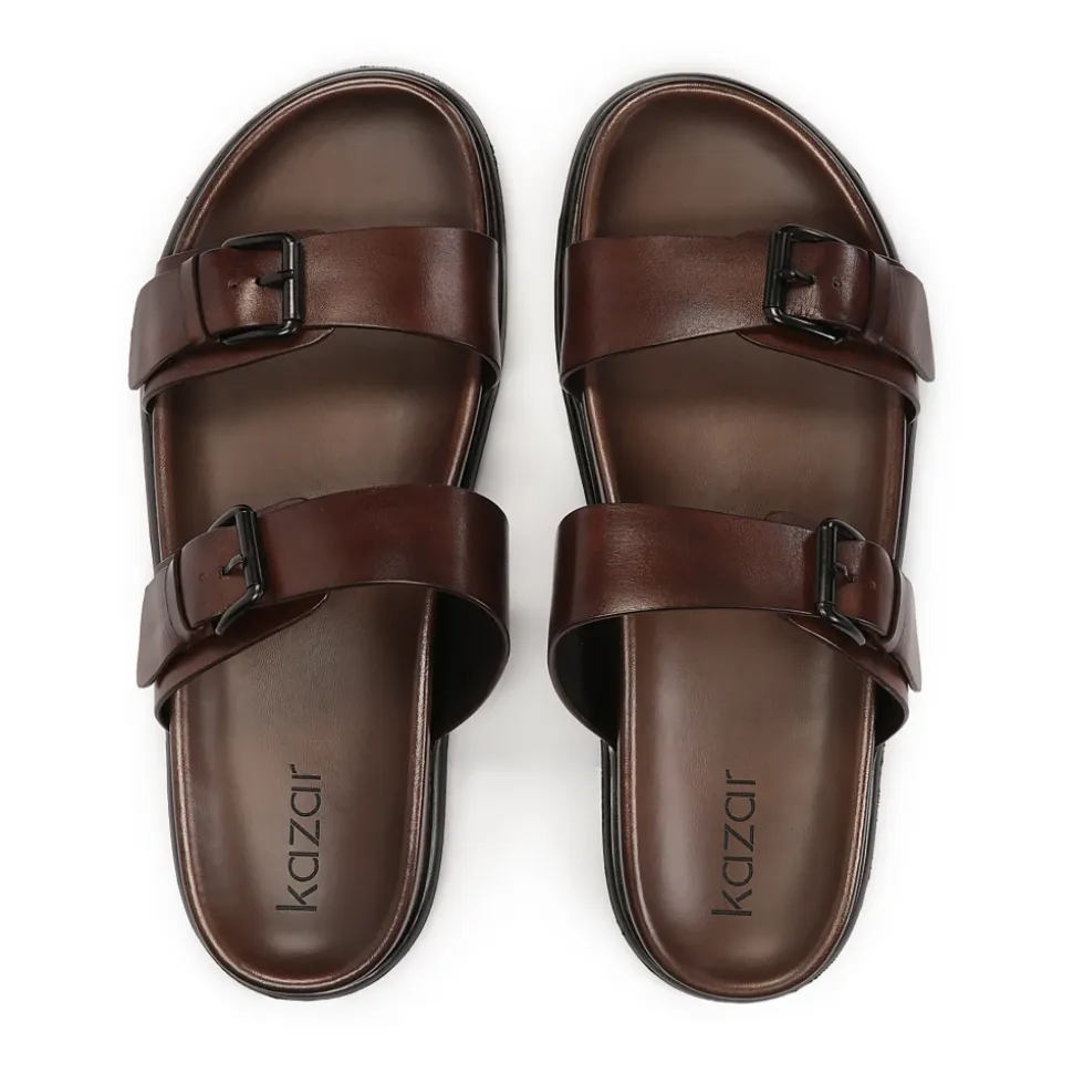 Sandalias de cuero marrón con dos correas ajustables