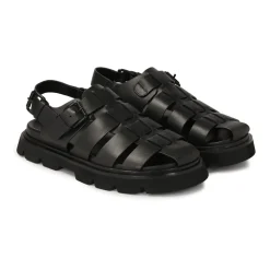 Sandalias negras de cuero con dedos cubiertos