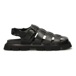 Sandalias negras de cuero con dedos cubiertos