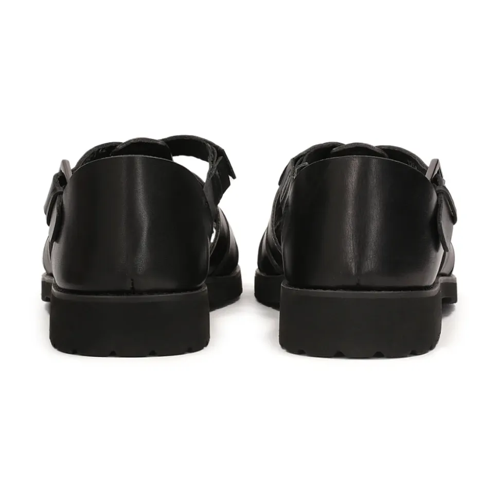 Sandalias negras para hombres con tacón cubierto y un dedo del pie.Este producto es de talla grande.