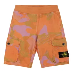 Shorts Naranja con Estampado Camuflaje y Parche de Brújula
