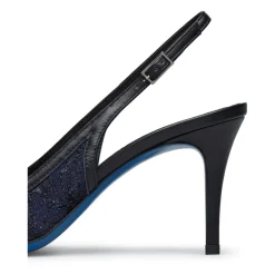 Slingback en encaje azul marino y napa