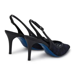 Slingback en encaje azul marino y napa