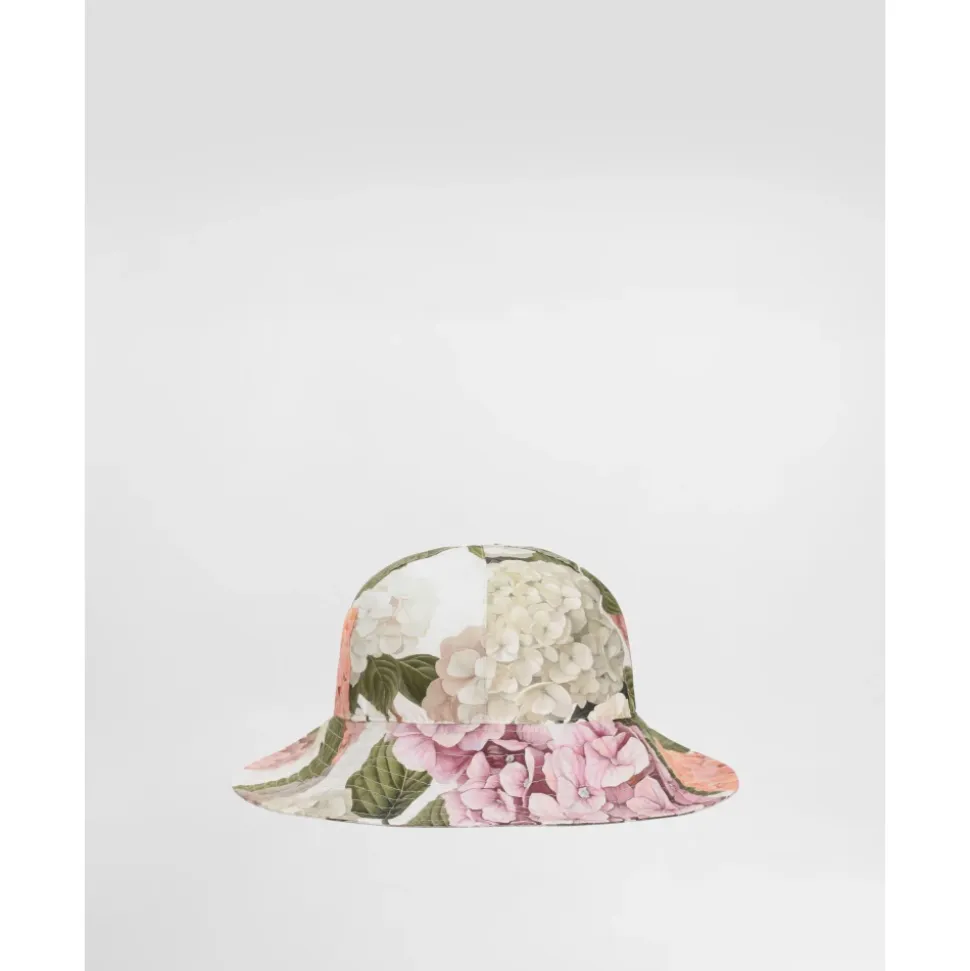 Sombrero de popelina con estampado de hortensias