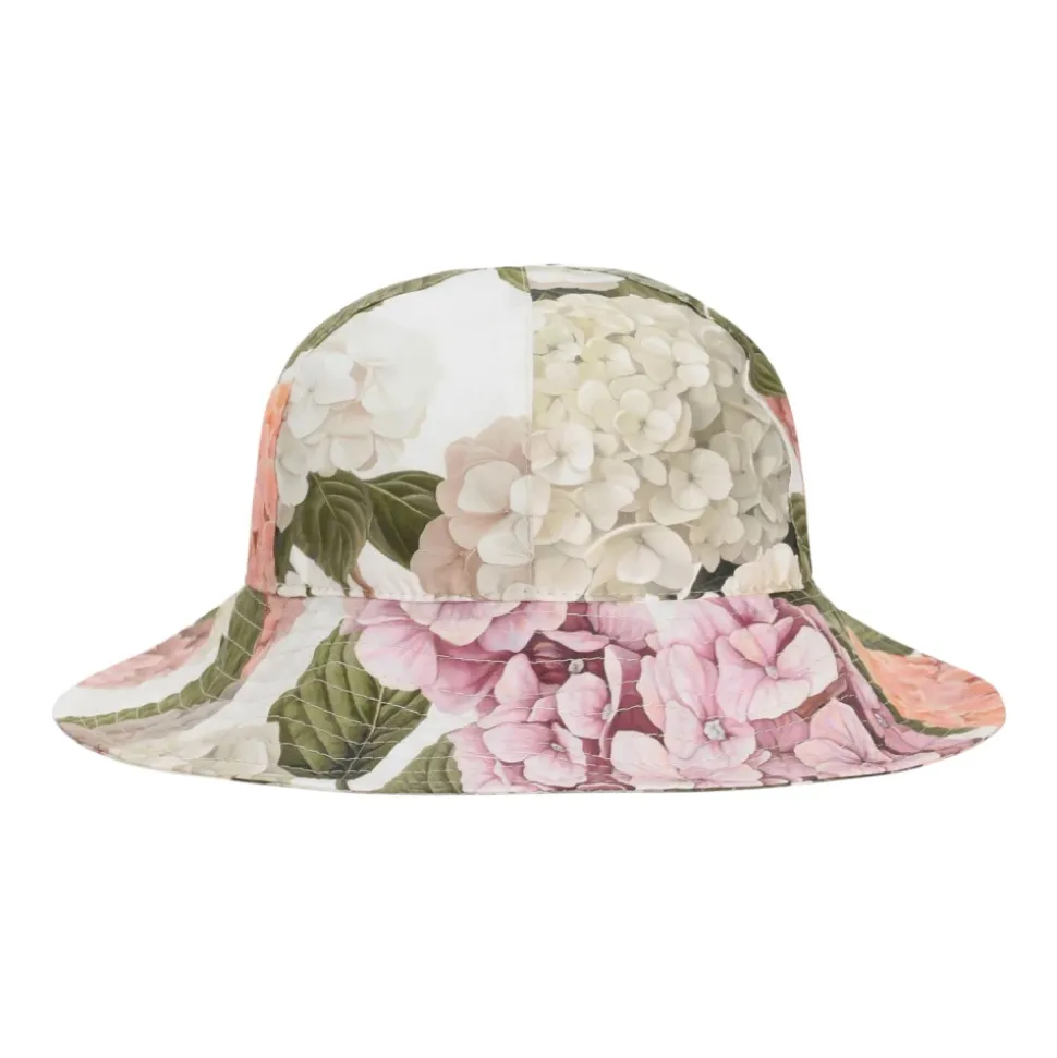 Sombrero de popelina con estampado de hortensias