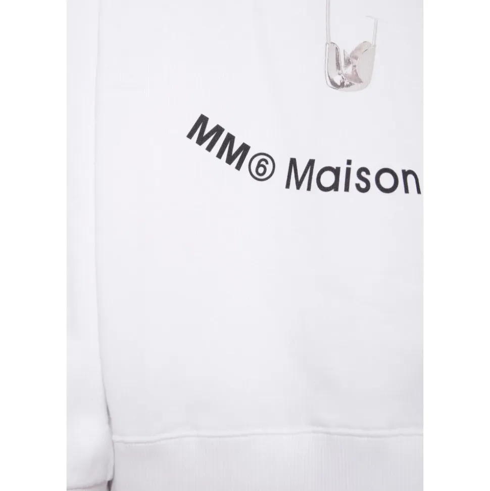Sudadera de Algodón Blanco con Estampado de Alfiler de Seguridad